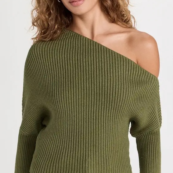 Line & Dot Blair Off Shoulder Sweater  Medium Olive Green - Picture 6 of 6